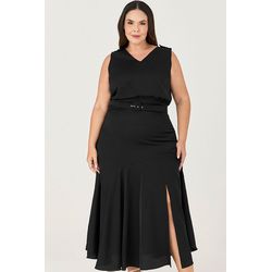 Vestido Midi Fenda com Cinto - MySize Ícones - MYSIZE