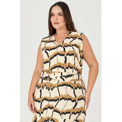 Vestido Midi Estampado MySize com Detalhe Cruzado ... - MYSIZE