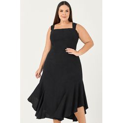 Vestido Midi Decote Quadrado com Recorte - MySize ... - MYSIZE