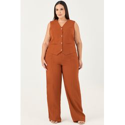 Calça Pantalona com Cinto Coberto e Fivela Coração... - MYSIZE