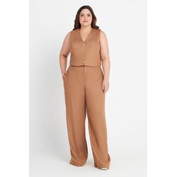 Calça MySize Pantalona Detalhe Cós Assimétrico Fem... - MYSIZE