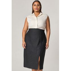 Vestido Midi Tricoline com Risca de Giz - MySize M... - MYSIZE