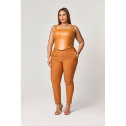 Calça Alfaiataria Detalhe Couro MySize - Reflect I... - MYSIZE