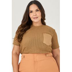 T-shirt de Tela com Detalhe Bolso - MySize - Senti - MYSIZE