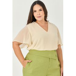 Blusa com Decote em V Detalhe Botões - MySize - Se... - MYSIZE