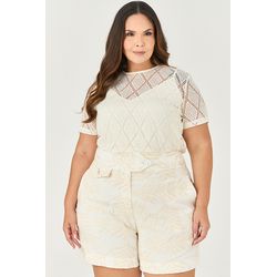 Short com Detalhe Bordado com Botão Flor - MySize ... - MYSIZE