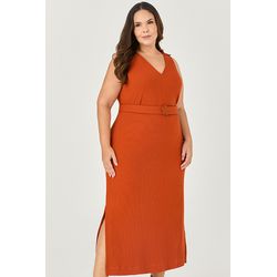 Vestido Midi com Detalhe Cinto Flor - MySize - Sen... - MYSIZE