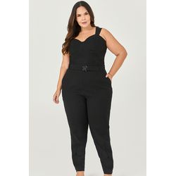 Macacão com Cinto Coberto Fivela Flor - MySize - S... - MYSIZE