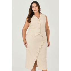Conjunto Colete e Saia Midi com Botão Flor - MySiz... - MYSIZE