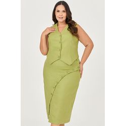 Conjunto Colete e Saia Midi com Botão Flor - MySiz... - MYSIZE