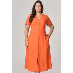 Vestido Midi com Botão Detalhe Guipir MySize - Ver... - MYSIZE
