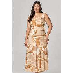 Vestido Midi Estampado com Detalhe Pompom MySize -... - MYSIZE