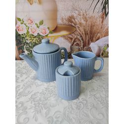 Conjunto Bule, Leiteira e Açucareiro Meg Azul 3126... - Nath Crivelaro