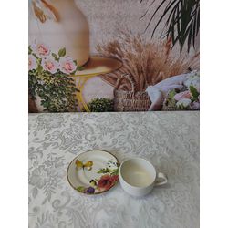 Xícara de Café com Pires Flores Rattan Acetinado -... - Nath Crivelaro