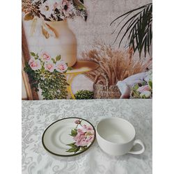 Xícara de Chá com Pires Peony Rose Acetinado - Xic... - Nath Crivelaro