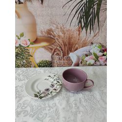 Xícara de Chá com Pires Aquarelle Coelho - XicChaA... - Nath Crivelaro