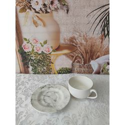 Xícara de Chá com Pires Mármore - XicChaMarmore - Nath Crivelaro