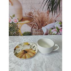 Xícara de chá com pires Aquarelle Abóbora 310941 (... - Nath Crivelaro