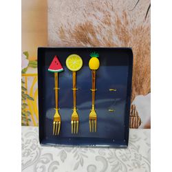 Garfo Aço Inox para Aperitivo Fruit Dourado (28872... - Nath Crivelaro