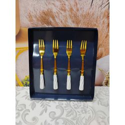 Garfo Aço Inox para Aperitivo Dourado com Cabo Cer... - Nath Crivelaro