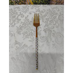 Garfo Slim Gamma Dourado com Cabo Branco e Bolas D... - Nath Crivelaro