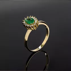 Anel de Esmeralda oval com Diamantes - NJ122 - NATIV JOIAS