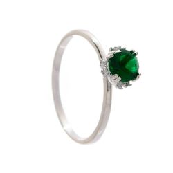 ANEL SOLITÁRIO VERDE COM MICROZIRCÔNIAS PRATA 925 - New prata e cia