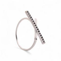 ANEL SINETE CRUZADO LISO / ZIRCONIA PRETA - New prata e cia