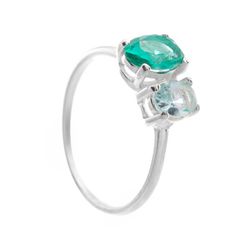ANEL DUAS ZIRCÔNIAS OVAIS VERDE-ÁGUA / AZUL BEBÊ P... - New prata e cia