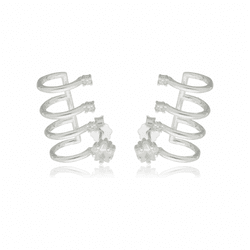 BRINCO EAR CUFF 4 AROS COM ZIRCONIA - New prata e cia