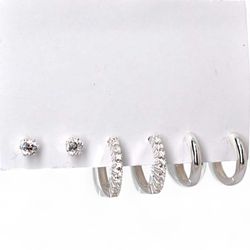 TRIO ARGOLA CLICK CRAVEJADA / LISA / BRINCO ZIRCON... - New prata e cia