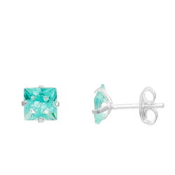 BRINCO ZIRCONIA QUADRADO VERDE-AGUA 6MM - New prata e cia