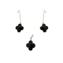 CONJUNTO PRATA 925 TREVO PRETO BRINCO E PINGENTE Z... - New prata e cia