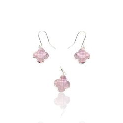 CONJUNTO PRATA 925 TREVO ROSA BRINCO E PINGENTE ZI... - New prata e cia