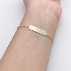 PULSEIRA INFANTIL PLACA RETANGULAR LISA PRATA 925 - New prata e cia