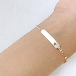 PULSEIRA INFANTIL PLACA RETANGULAR ESTRELA PRATA 9... - New prata e cia