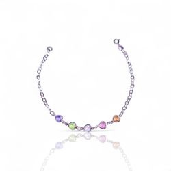 PULSEIRA 5 CORACAO ZIRCONIA COLORIDO PRATA 925 - New prata e cia