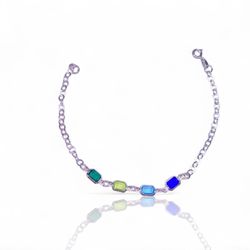 PULSEIRA 4 PINGENTES RETANGULAR COLORIDO PRATA 925 - New prata e cia