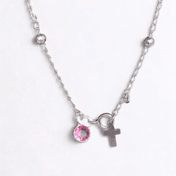 PULSEIRA ZIRCONIA ROSA E BOLINHAS PRATA 925 - New prata e cia
