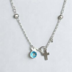 PULSEIRA BOLA CRUZ COM ZIRCONIA AZUL PRATA 925 - New prata e cia