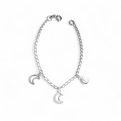 PULSEIRA INFANTIL 3 PINGENTE LUA PRATA 925 - New prata e cia