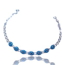 PULSEIRA OLHO GREGO AZUL TRABALHADA PRATA 925 - New prata e cia
