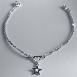 PULSEIRA CORAÇÃO ESTRELA VAZADO PRATA 925 - New prata e cia