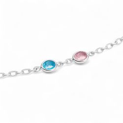 PULSEIRA INFANTIL 2 PINGENTE ZIRCONIA AZUL E ROSA ... - New prata e cia