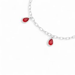 PULSEIRA INFANTIL 2 PINGENTE ZIRCONIA VERMELHA PRA... - New prata e cia