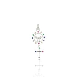 PINGENTE ESPIRITO SANTO E CRUZ COM ZIRCONIA COLORI... - New prata e cia