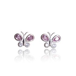 BRINCO INFANTIL BORBOLETA ZIRCONIA ROSA - New prata e cia
