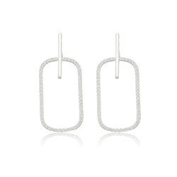 BRINCO RETANGULAR ZIRCONIA VAZADO - New prata e cia