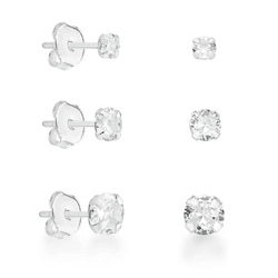 TRIO ZIRCONIA REDONDO CRISTAL - New prata e cia