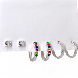 TRIO ARGOLA CLICK COLORIDA / LISA / BRINCO ZIRCONI... - New prata e cia